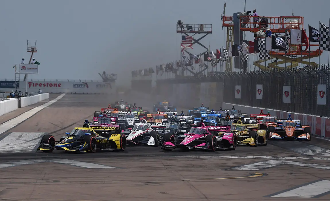 The opening lap of the 2021 Firestone Grand Prix of St. Petersburg.