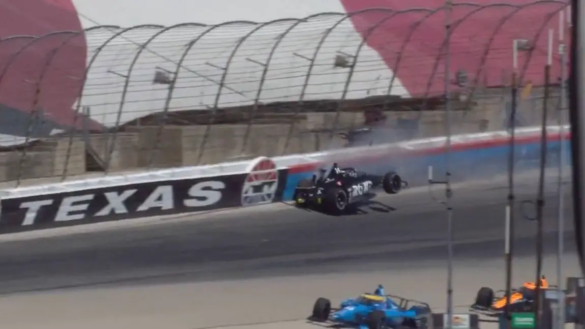 Kyle Kirkwood crashes in Turn 4 at Texas.