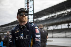 Conor Daly sits on pit-road at the Indianapolis Motor Speedway.
