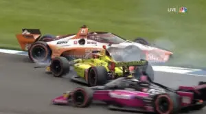 Rinus VeeKay and Devlin DeFrancesco wreck together at the Indianapolis Motor Speedway.