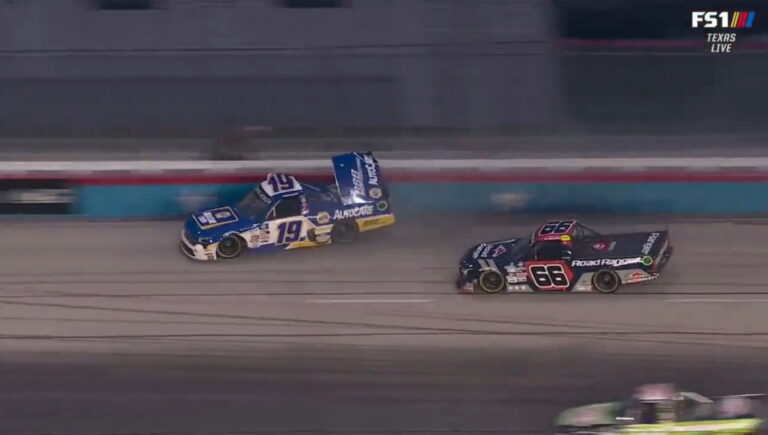 Derek Kraus crash Texas 2022 Ty Majeski NASCAR Truck Series video