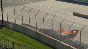 Felix Rosenqvist into the tire barriers from the Raceway at Belle Isle Park.