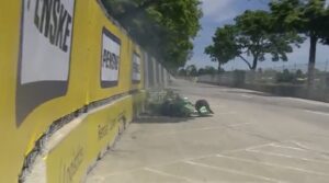Romain Grosjean crashes in Detroit Grand Prix qualifying from the Raceway at Belle Isle Park.