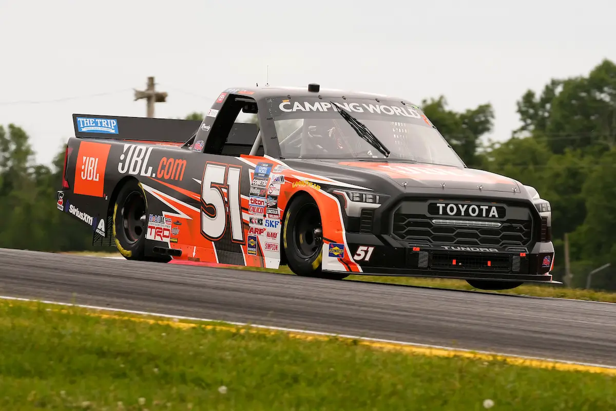 Corey Heim drives the No. 51 Kyle Busch Motorsports Toyota Tundra around the Mid-Ohio Sports Car Course.