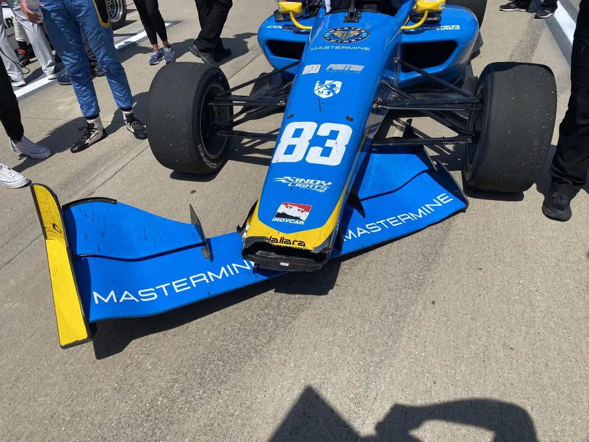 Matthew Brabham's front wing after the Indy Lights race at Iowa Speedway.
