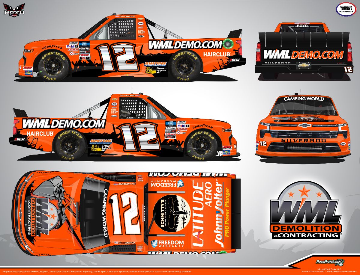 The No. 12 Young's Motorsports Chevrolet Silverado driven by Spencer Boyd for the NASCAR Camping World Truck Series race at Richmond.
