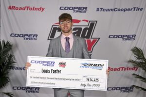 Louis Foster with his Indy Pro 2000 scholarship check at the Road to Indy banquet.