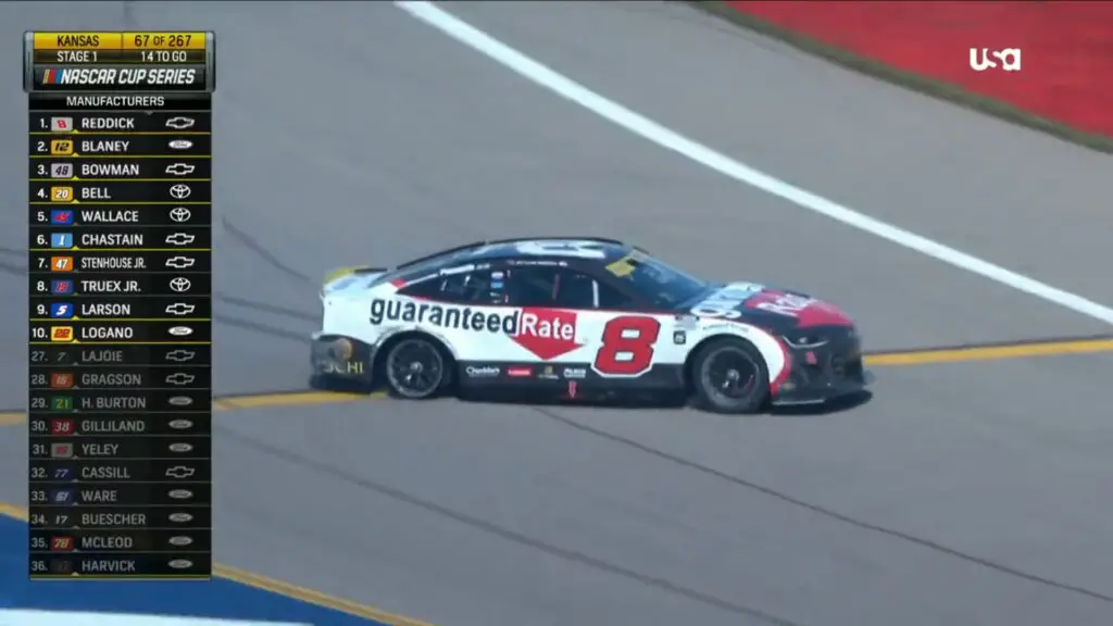 Tyler Reddick Kansas tire cut video