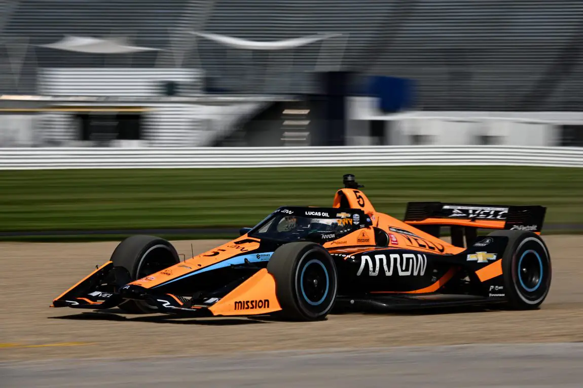 Pato O'Ward at the 2022 Gallagher Grand Prix at the Indianapolis Motor Speedway road course.