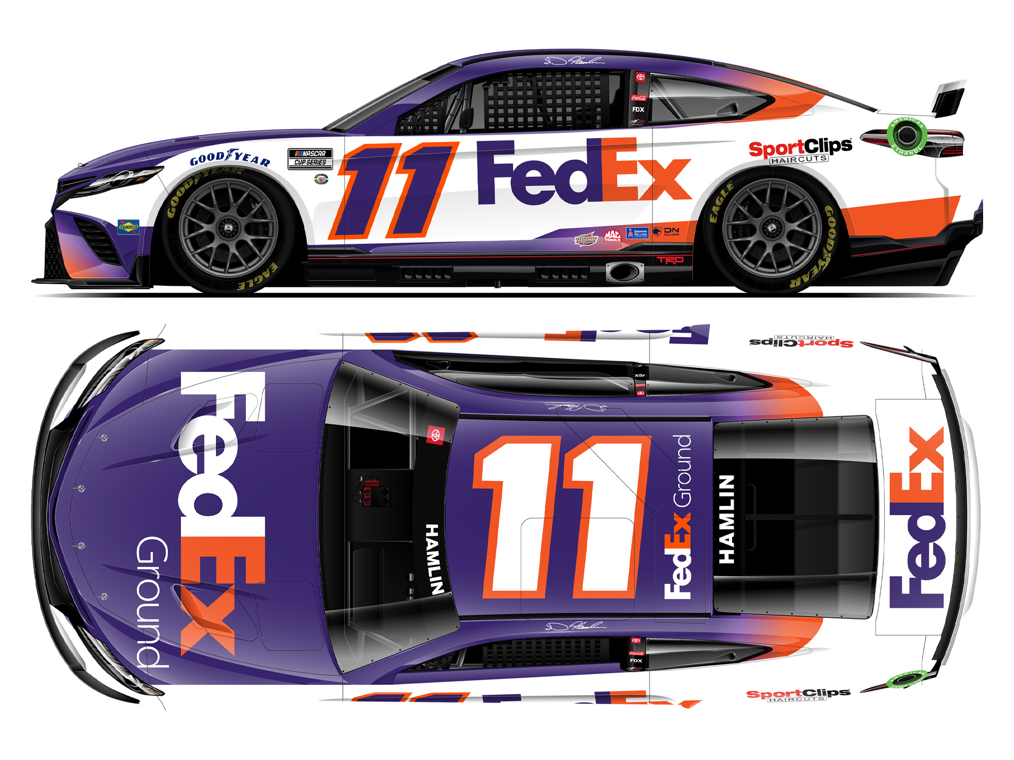 2023 Denny Hamlin Joe Gibbs Racing paint schemes FedEx Ground NASCAR Cup Series