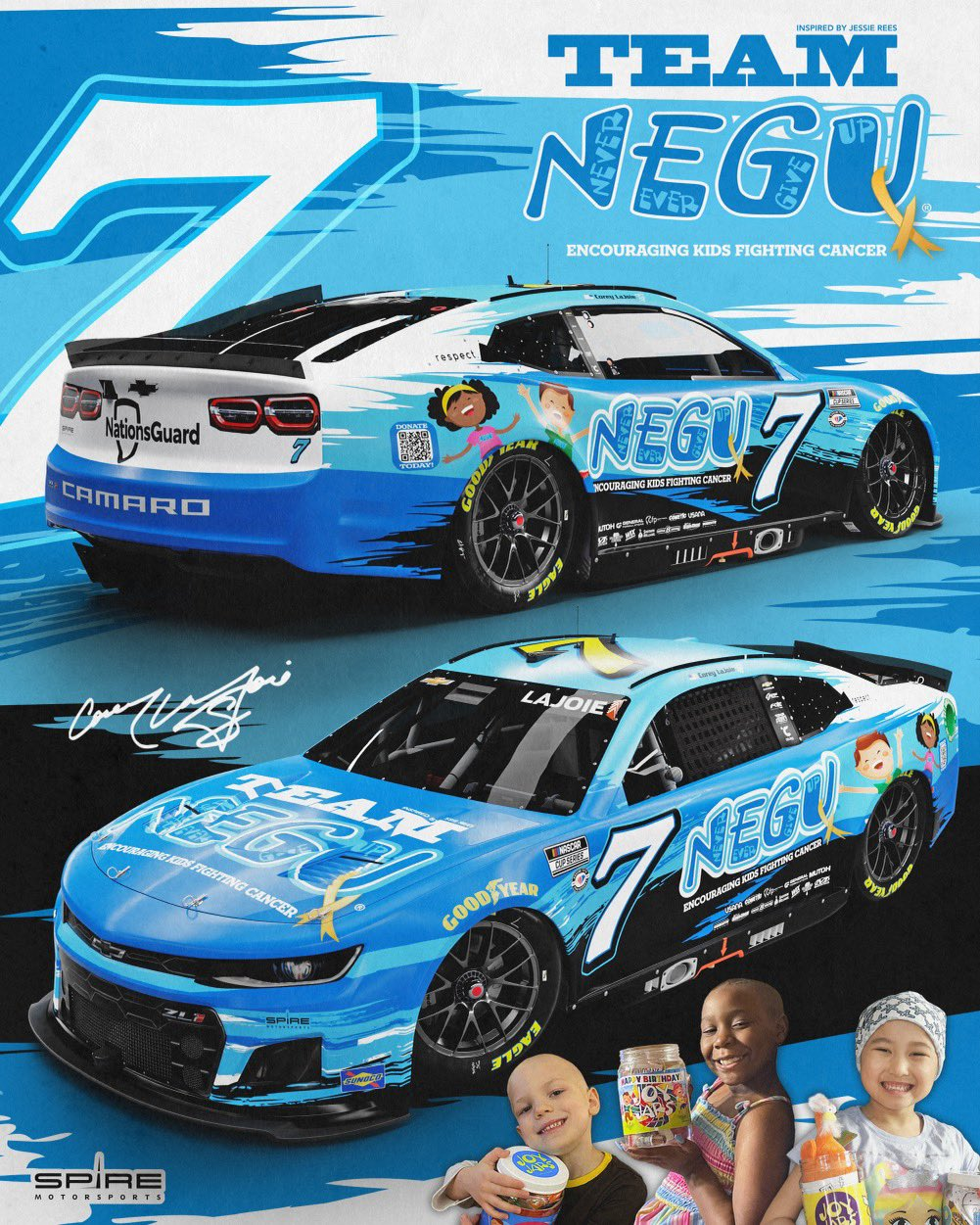 2023 Corey LaJoie Spire Motorsports paint scheme Jesse Rees Foundation Team NEGU NASCAR Cup Series No. 7 car