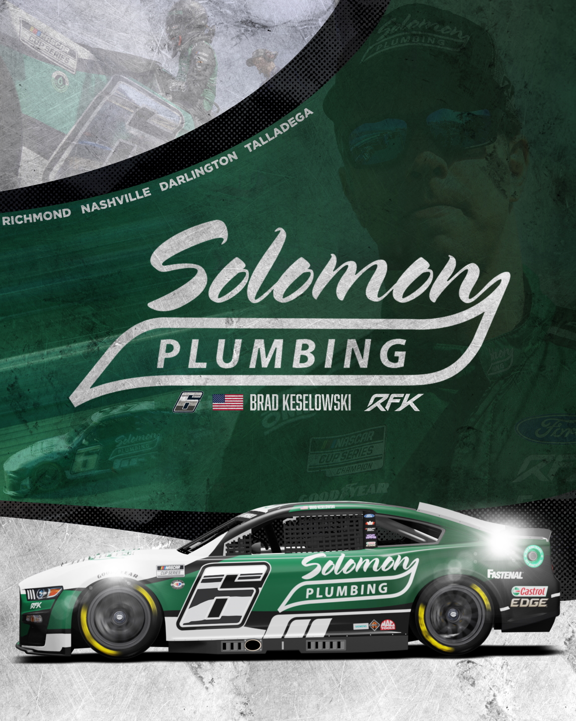 Brad Keselowski sponsors 2023 Solomon Plumbing NASCAR RFK Racing sponsors