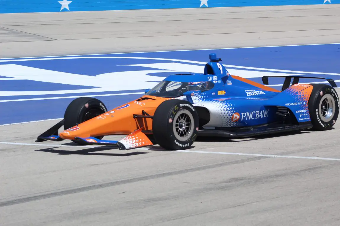 Scott Dixon enters pit road during practice for the PPG 375 at Texas Motor Speedway.
