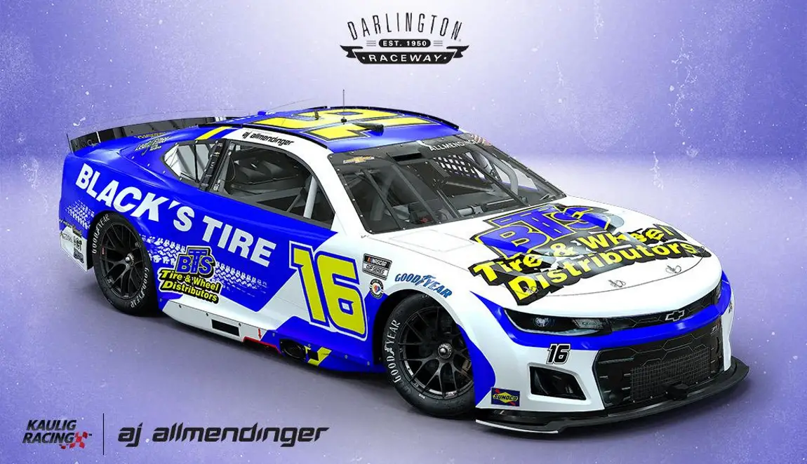 AJ Allmendinger sponsors Black's Tire NASCAR Kaulig Racing sponsors Darlington Goodyear 400 2023