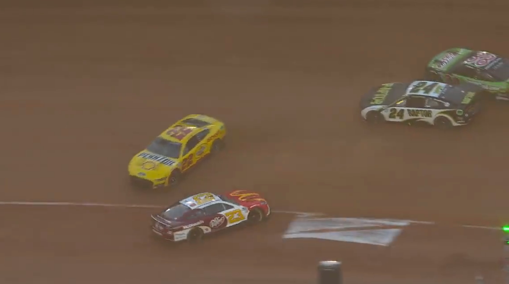 Joey Logano Bubba Wallace spin William Byron 2023 Food City Dirt Race video highlight