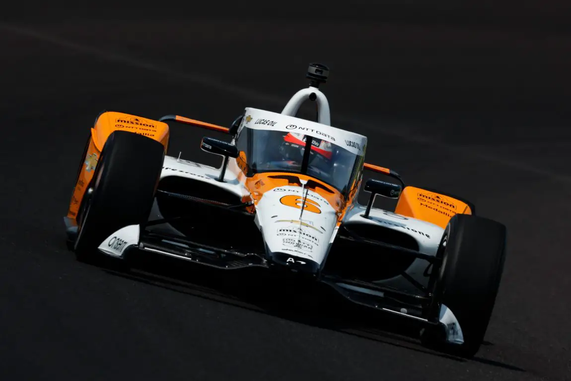 Felix Rosenqvist practices ahead of the 2023 Indianapolis 500.