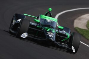 Callum Ilott practicing on Fast Friday ahead of qualifying weekend for the 2023 Indianapolis 500 qualifying weekend.