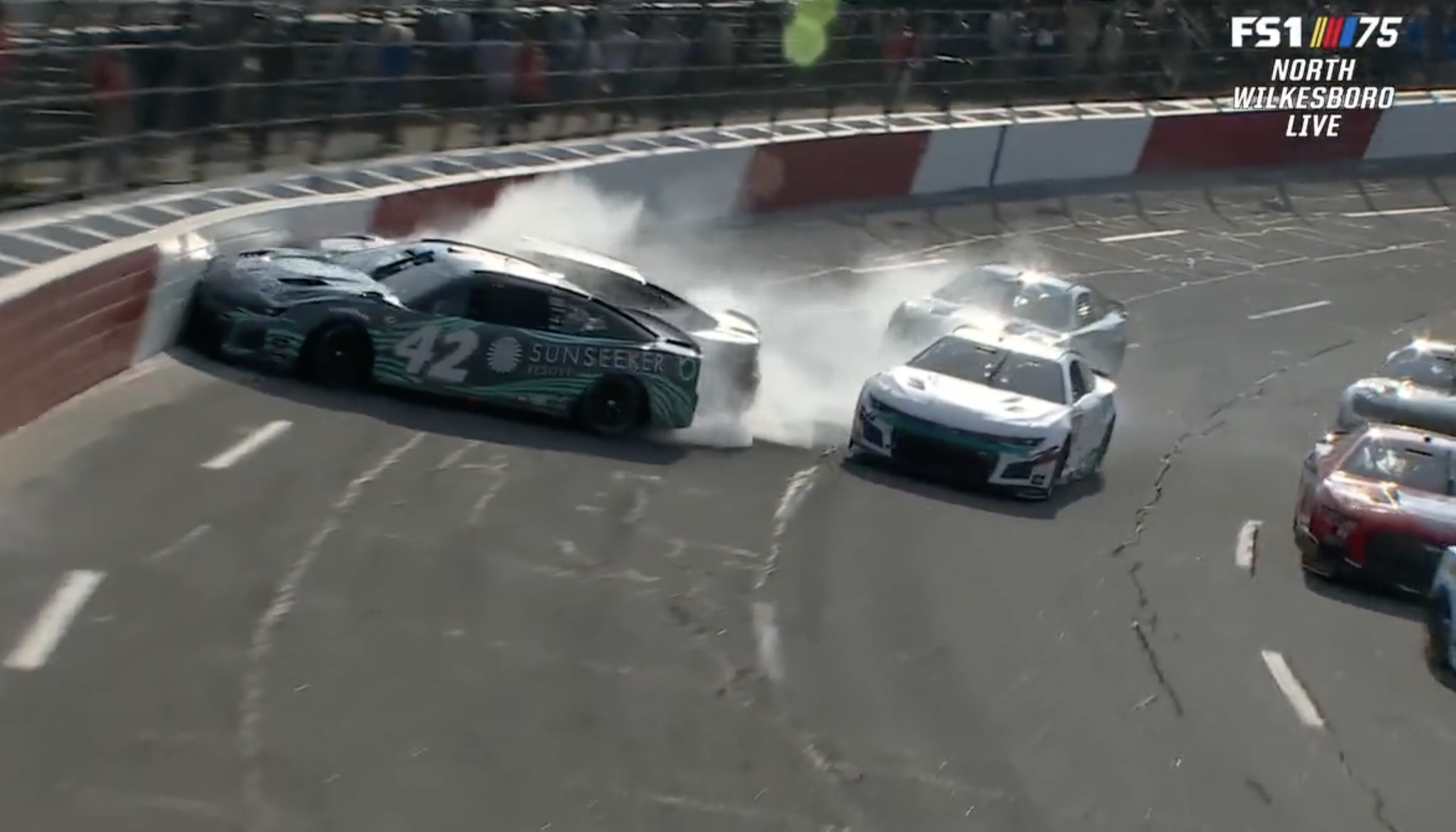 Noah Gragson crash NASCAR All-Star Open hit pit road wall video