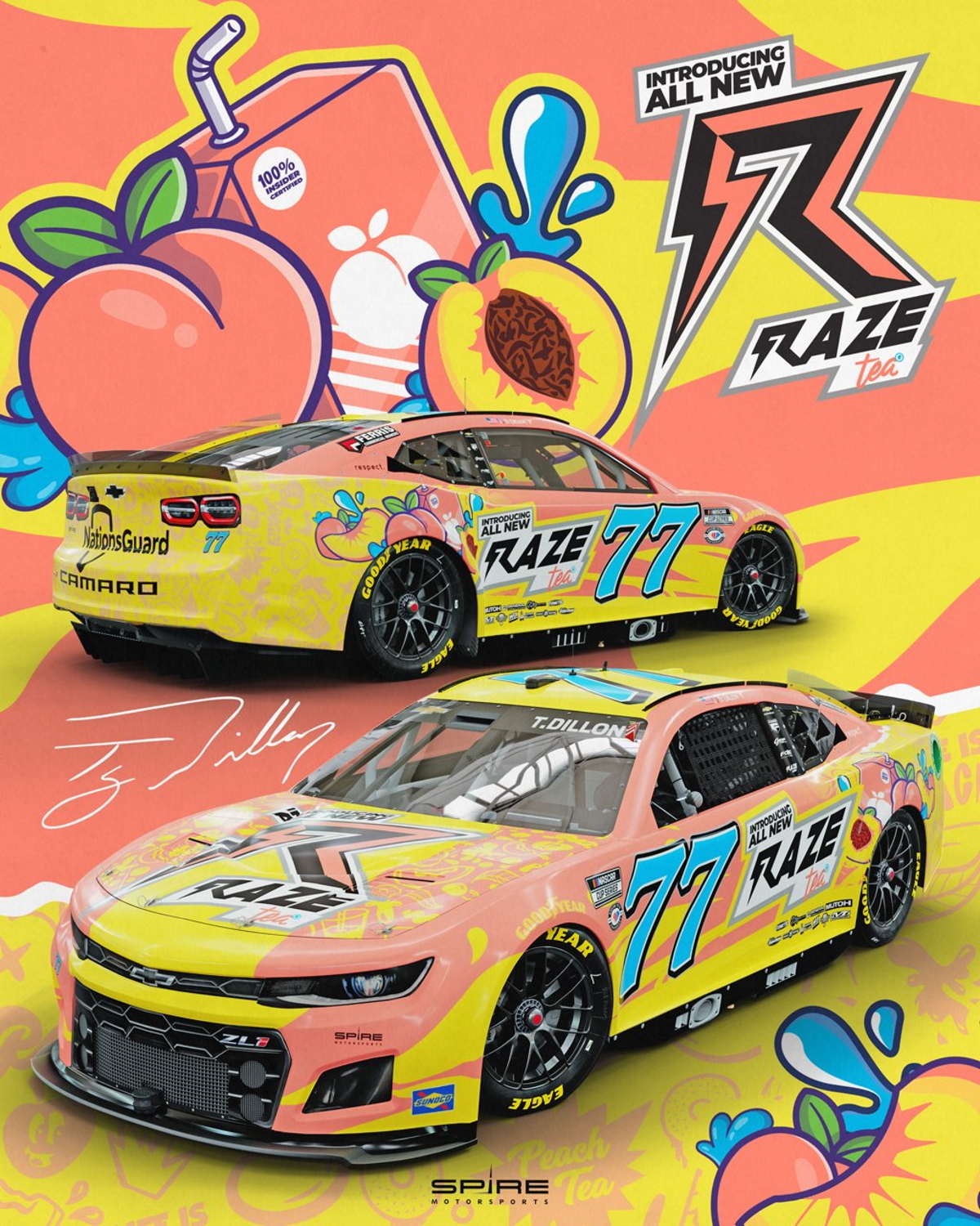 Ty Dillon RAZE Energy sponsorship NASCAR Spire Motorsports sponsors