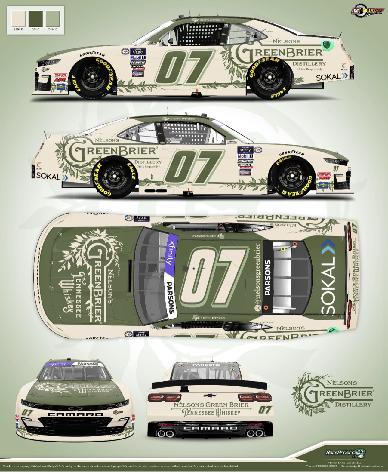 Stefan Parsons SS Green Light Racing Nelson's Green Brier Distillery sponsorship Nashville 2023 NASCAR Xfinity Series
