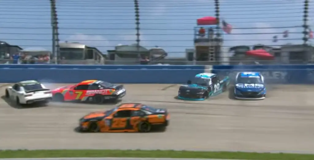 Kyle Sieg NASCAR Xfinity Series crash Nashville 2023 video Justin Allgaier, Stefan Parsons, Jeb Burton, Ryan Sieg