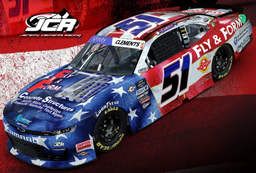 Jeremy Clements Fly & Form Racing patriotic paint scheme Jimmie Johnson power of pride Atlanta Motor Speedway