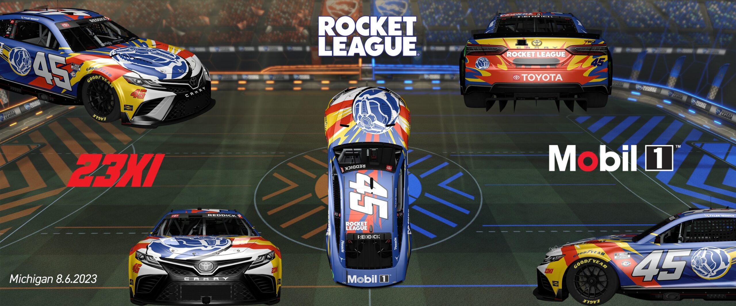 Tyler Reddick Rocket League car 2023 23XI Racing Rocket League car Michigan 2023