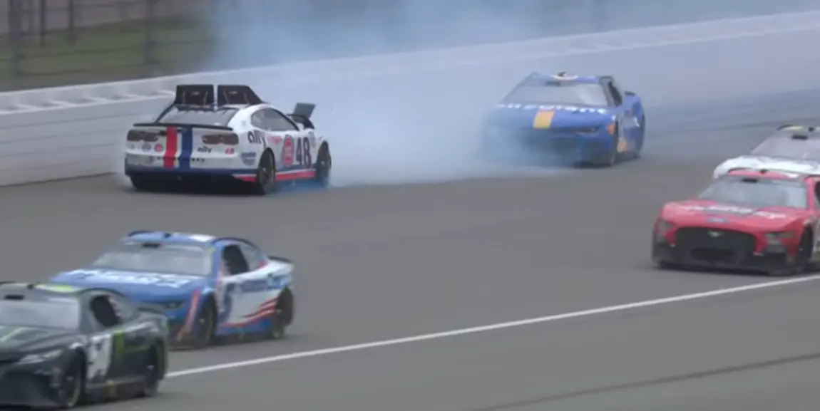 Alex Bowman michigan crash FireKeepers Casino 400 video Monday Todd Gilliland Chase Briscoe