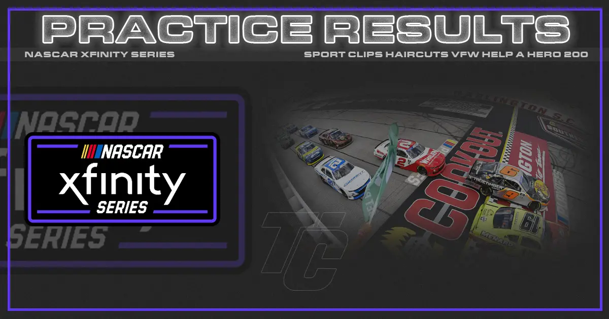 NASCAR Xfinity practice results Darlington Sport Clips 200 2023