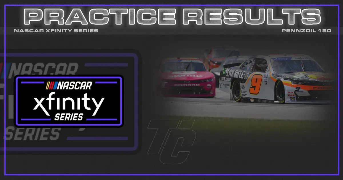 Pennzoil 150 practice results NASCAR Xfinity practice results NASCAR Xfinity Brickyard practice