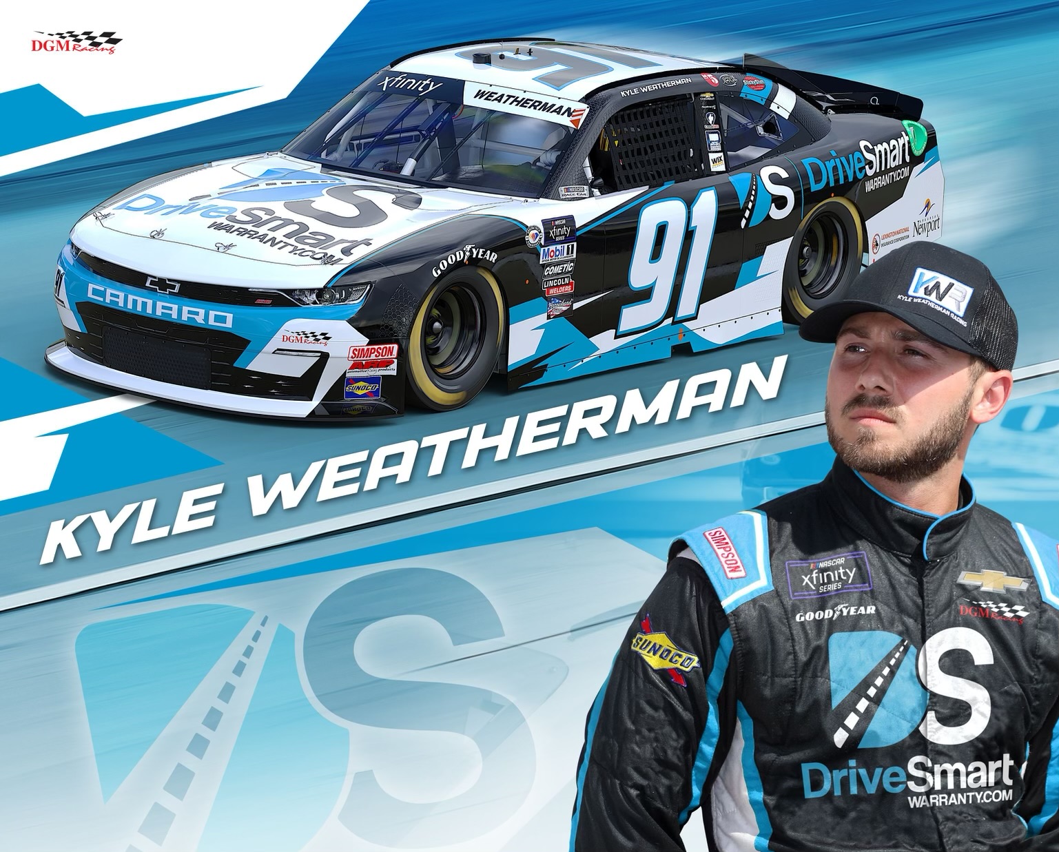 Kyle Weatherman DriveSmart paint scheme Texas Motor Speedway NASCAR Xfinity race DGM Racing Landon Milz