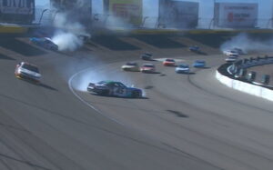 Las Vegas Motor Speedway the big one Kaz Grala Rajah caruth big crash Video highlights alsco uniforms 302