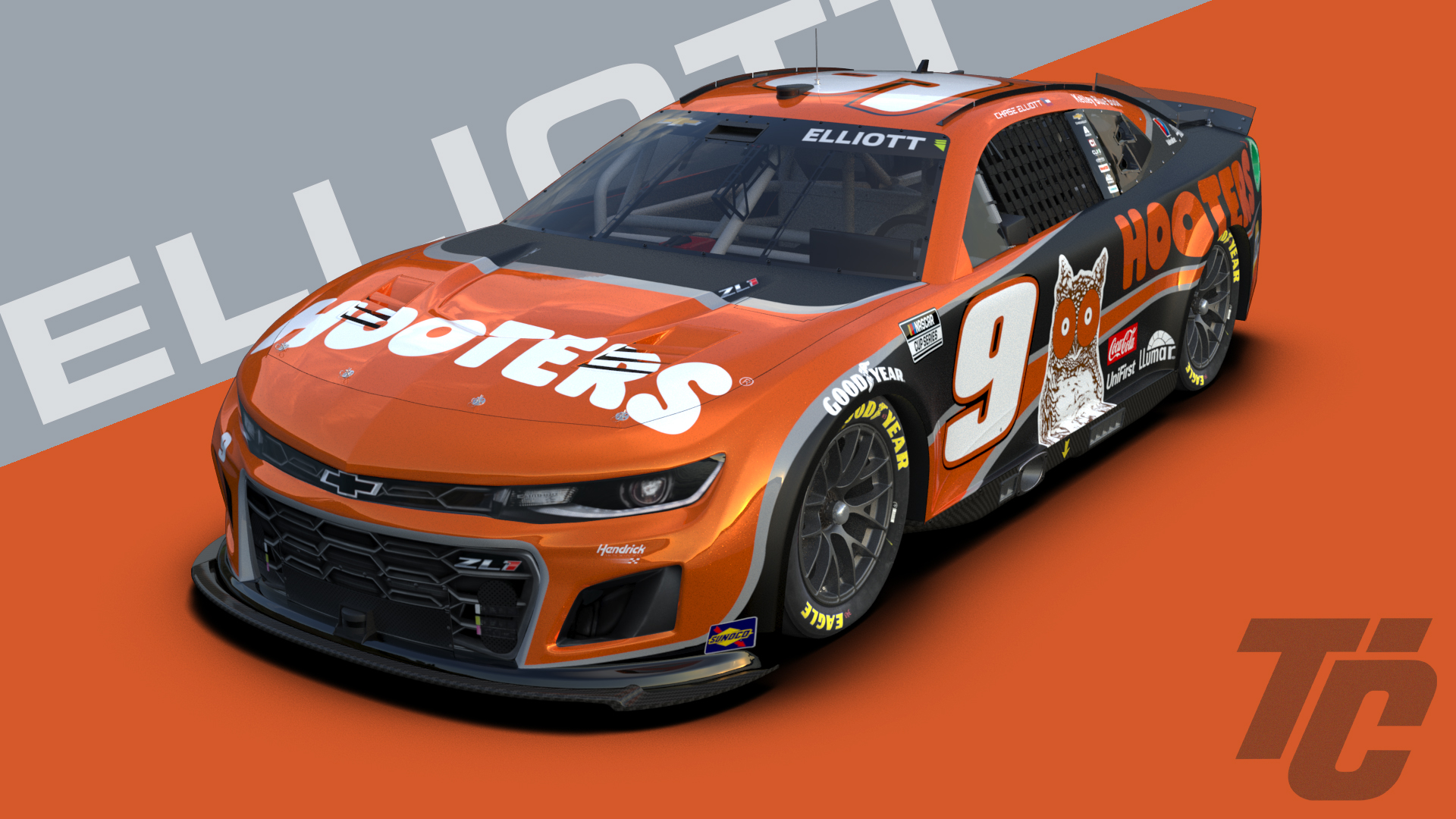 Chase Elliott Hooters paint scheme Hendrick Motorsports 2024 NASCAR Cup Series