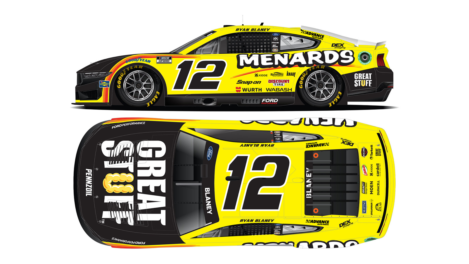 Ryan Blaney Menards Great Stuff paint scheme Team Penske 2024 NASCAR Cup Series