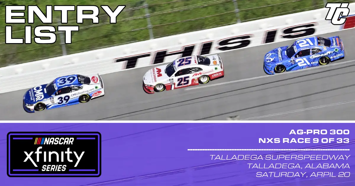Ag-Pro 300 entry list NASCAR Xfinity Series Talladega 2024