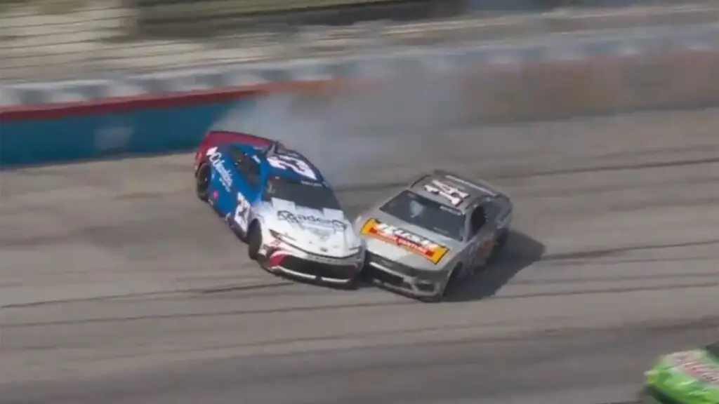 Bubba Wallace Chase Briscoe crash battling for lead at Texas Motor Speedway Autotrader EchoPark 400 video highlights NASCAR