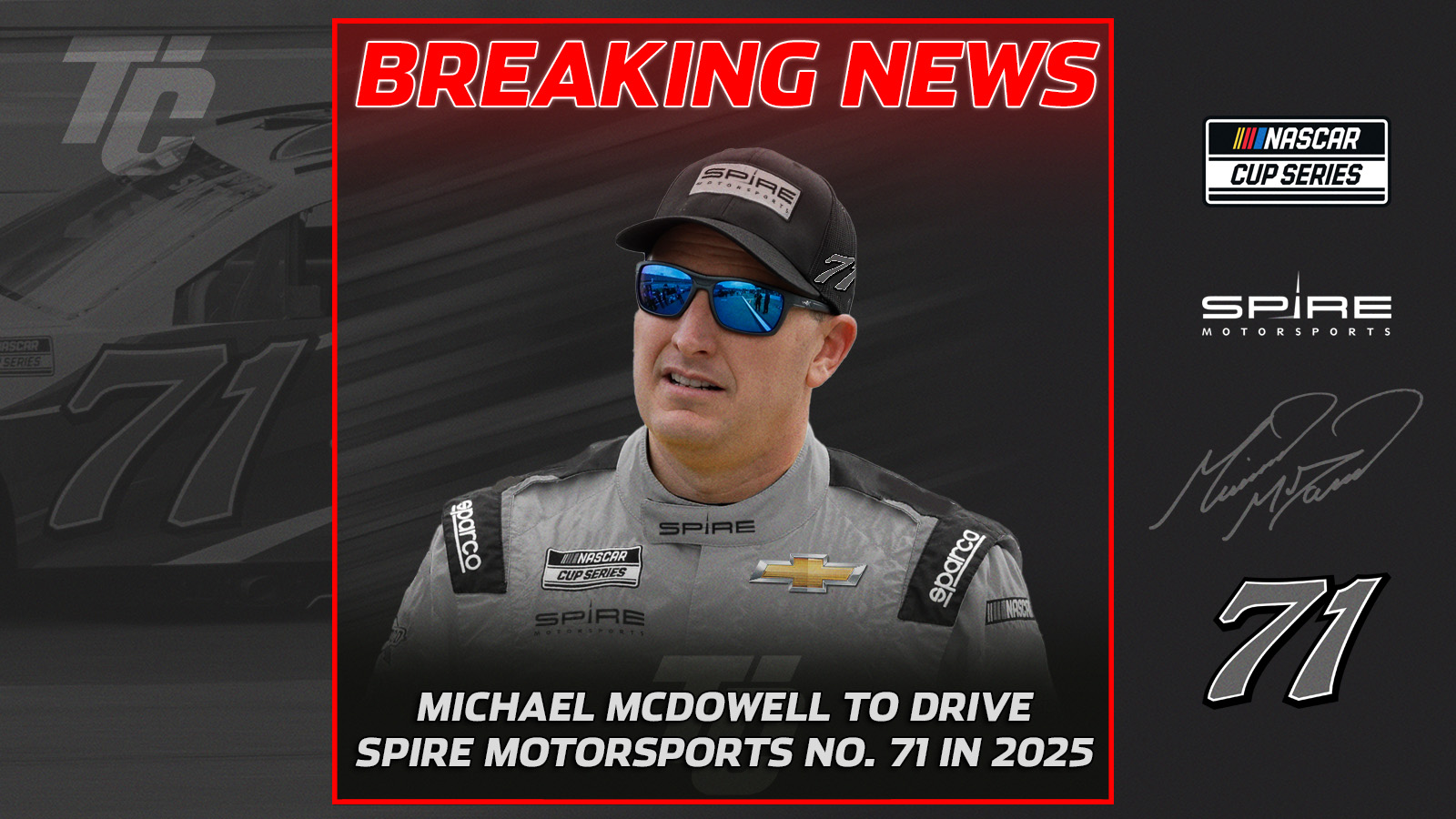 Michael McDowell Spire Motorsports 2025 NASCAR Cup Series 71 car multiyear contract