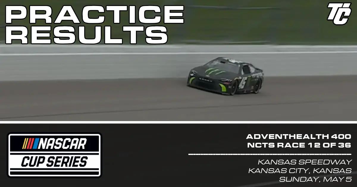 AdventHealth 400 practice results NASCAR Cup Kansas practice speeds