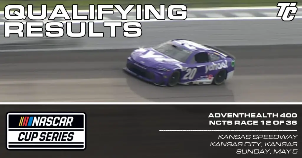 AdventHealth 400 starting lineup NASCAR Cup Kansas qualifying results who is on pole for the AdventHealth 400?