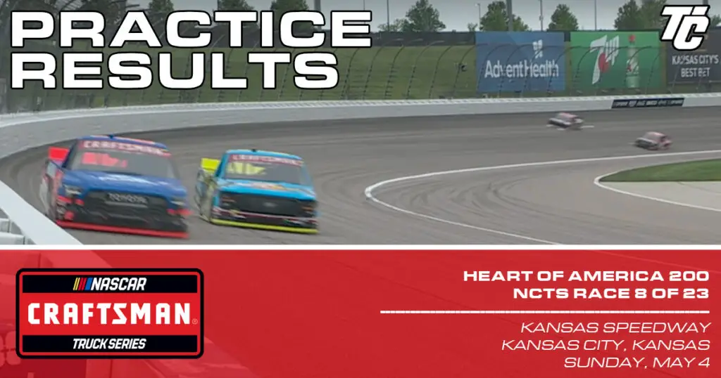 Heart of America 200 practice results 2024 NASCAR Truck Series at Kansas Speedway