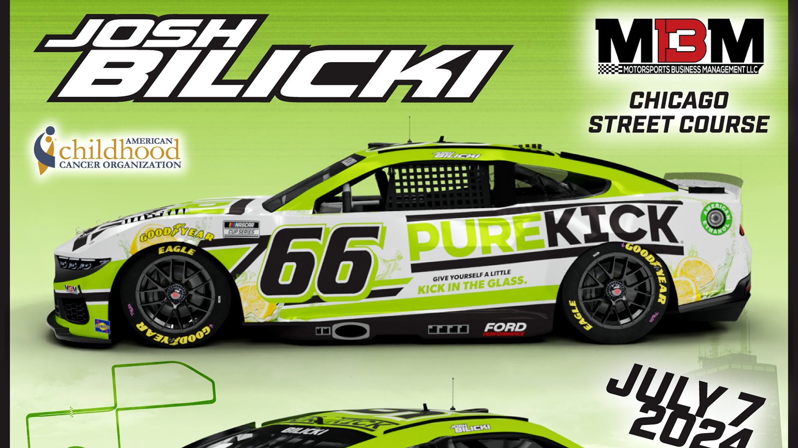Josh Bilicki No. 66 Pure Kick MBM Motorsports car 2024 NASCAR Cup Chicago Street Race