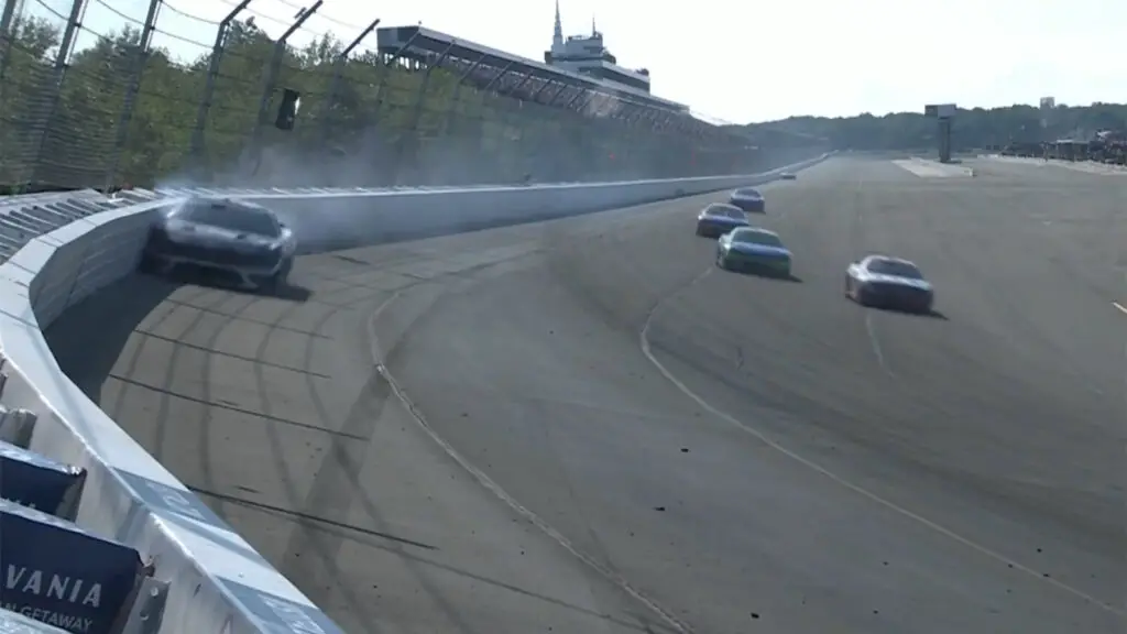 Todd Gilliland brake failure Pocono crash video 2024 NASCAR Cup Series Front Row Motorsports