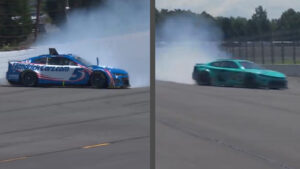 Kyle Larson Tyler Reddick spin in Pocono practice NASCAR Cup Series The Great American Getaway 400 2024 video