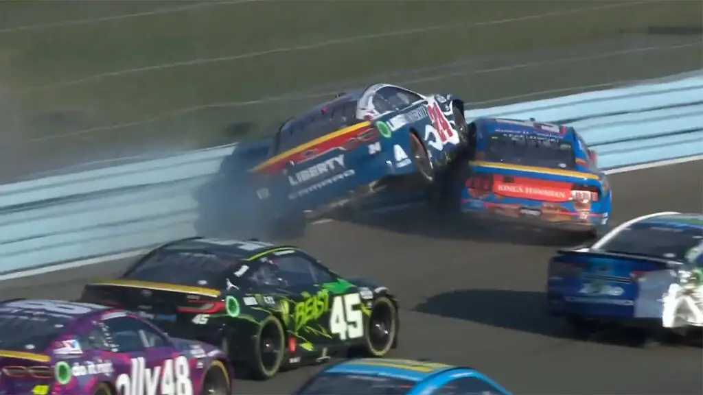 William Byron flies into air, lands on Brad Keselowski's car 2024 Go Bowling at The Glen video Watkins Glen