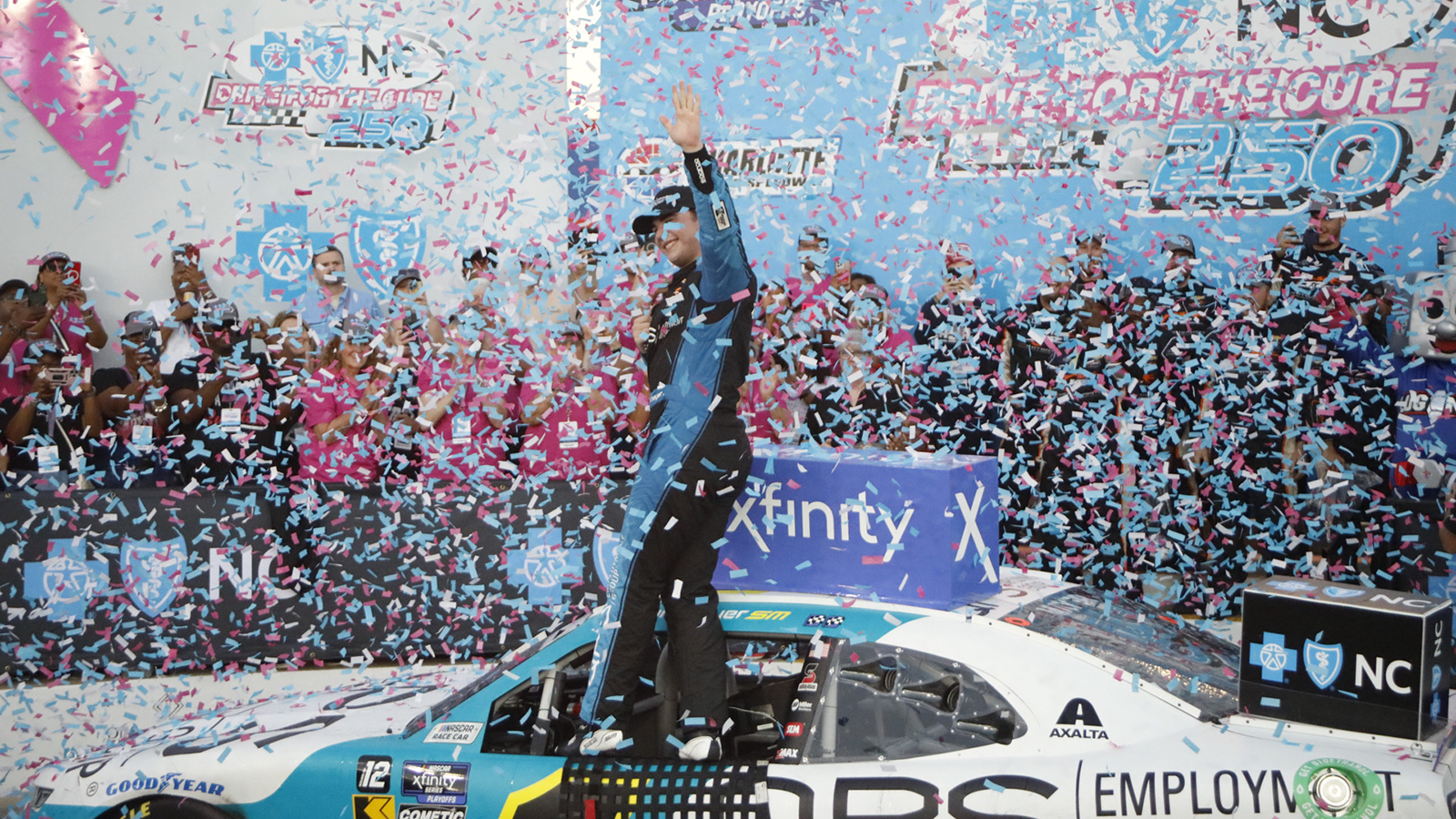 Sam Mayer wins the Drive for the Cure 250 at the Charlotte Motor Speedway ROVAL post-race inspection NASCAR Xfinity Series