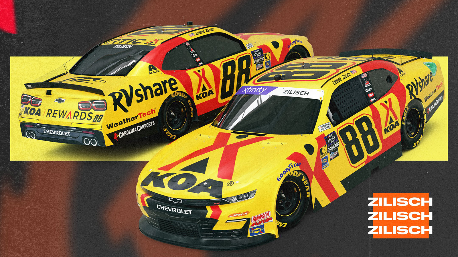 Connor Zilisch 2025 JR Motorsports KOA Kampgrounds paint scheme NASCAR Xfinity Series car