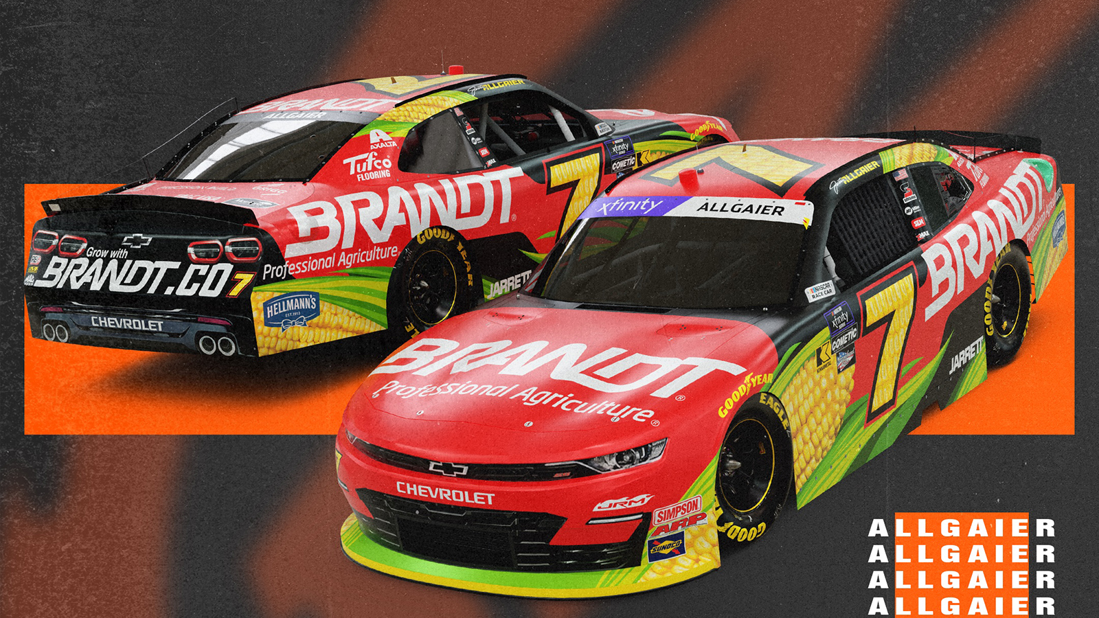 Justin Allgaier 2025 BRANDT paint scheme JR Motorsports NASCAR Xfinity Series