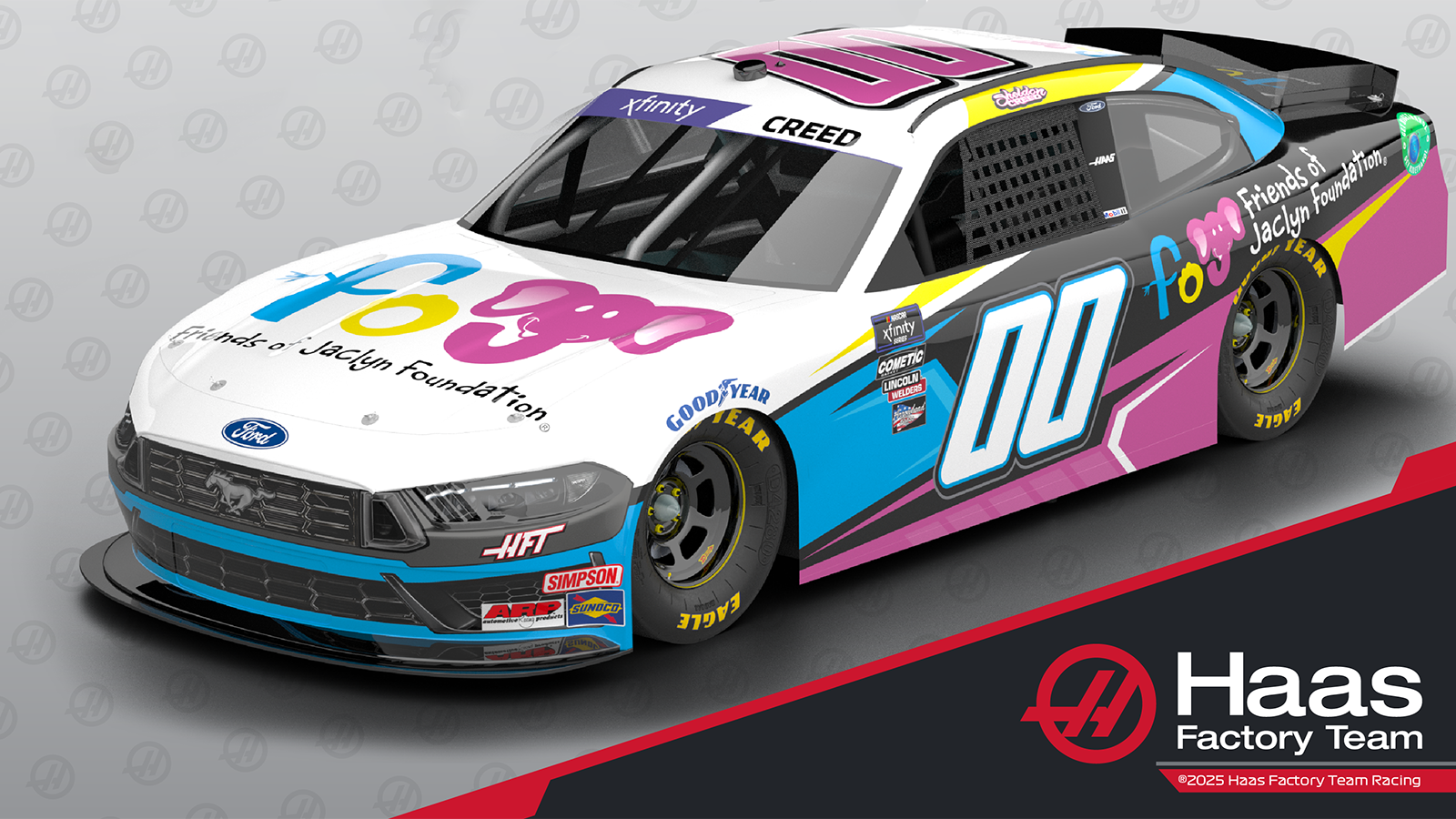 Sheldon Creed 2025 Friends of Jaclyn Foundation paint scheme Haas Factory Team NASCAR Xfinity Series