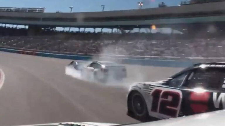 Michael McDowell encountered a problem and smacked the Turn 4 wall at Phoenix Raceway