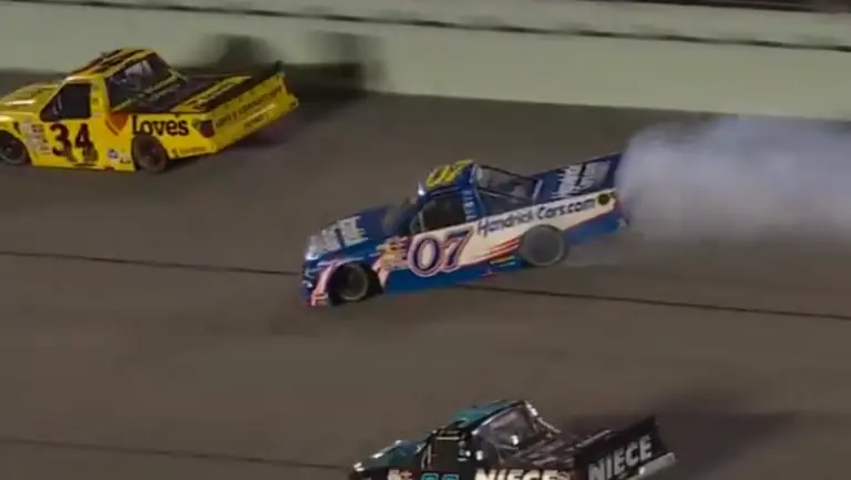 Kyle Larson spins in the NASCAR Craftsman truck Series Baptist health 200 at Homestead-Miami Speedway